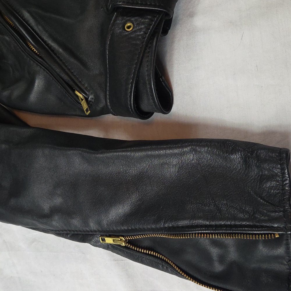 Brooks Black Leather Biker Jacket Coat Womens Size 42 MEDIUM Womans M - Picture 4 of 16